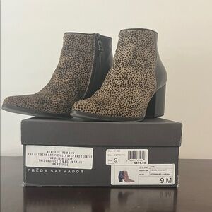 Freda Salvador Leopard-Print Ankle Bootie in Brown and Black